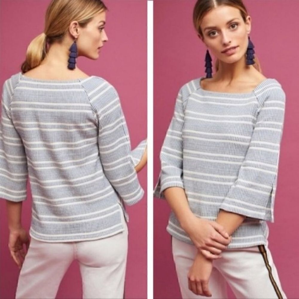 Anthropologie Postmark Striped Flare Sleeve Top Small Blue